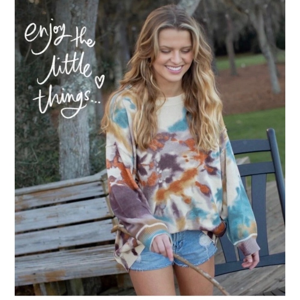 Natural Life Sweater Womens L/XL Tie Dye Cotton Oversized Crew Neck Knit Boho